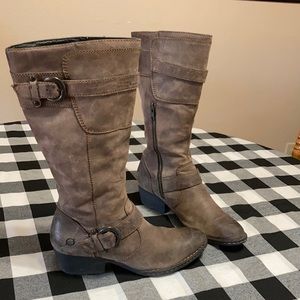 BORN TALL LEATHER BOOTS BROWN BIKER BUCKLE HEEL 7.5 ZIPPER SUEDE